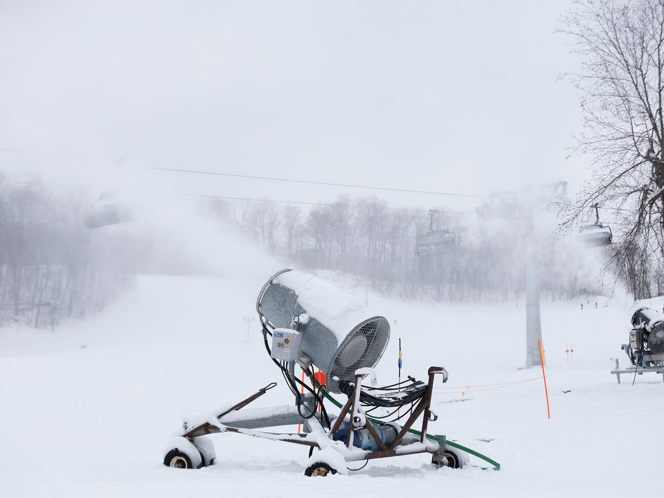 A snowgun blowing snow