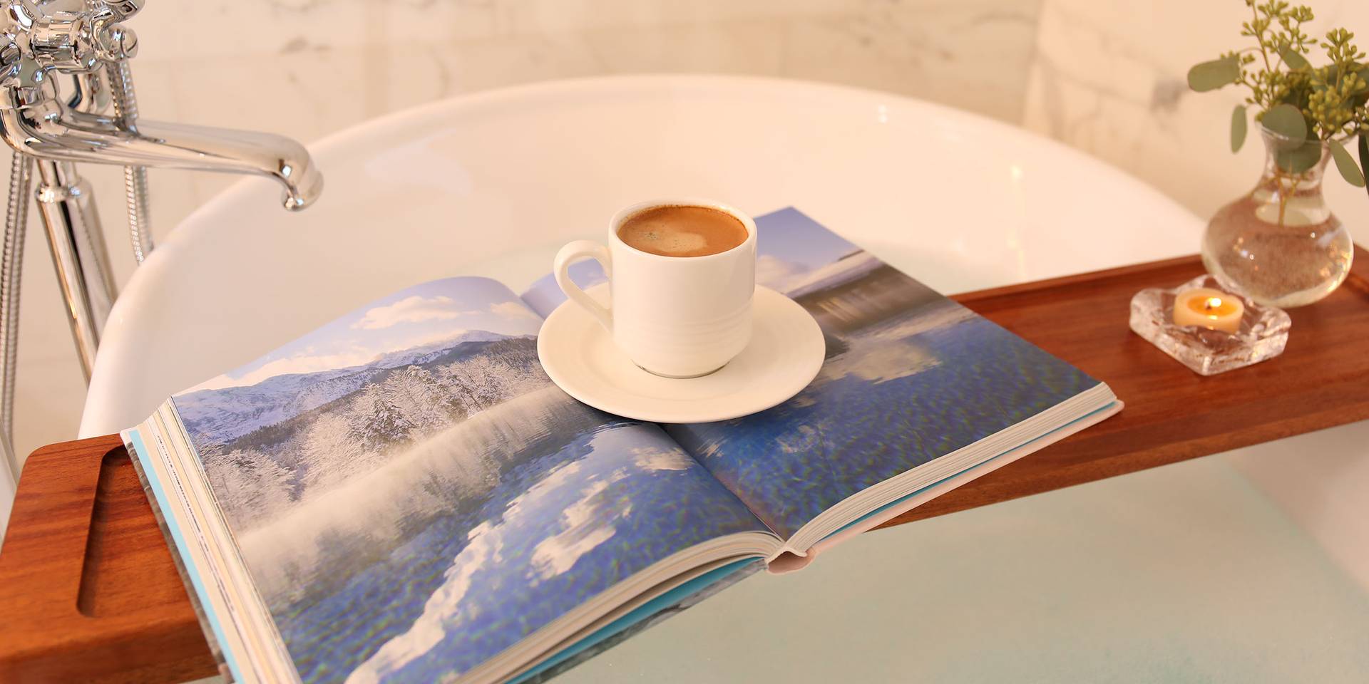 A bathtub and book