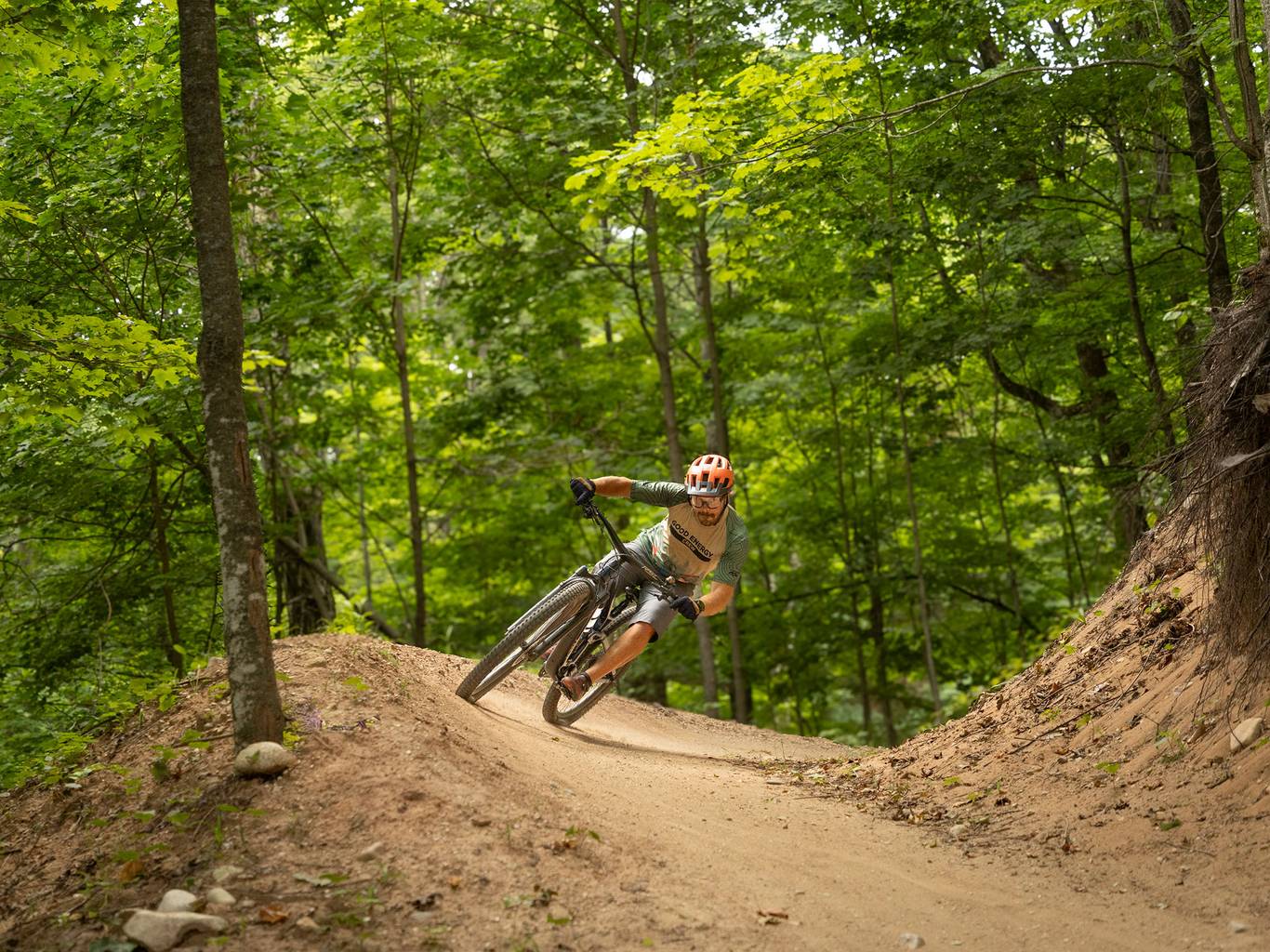 A man mountain biking