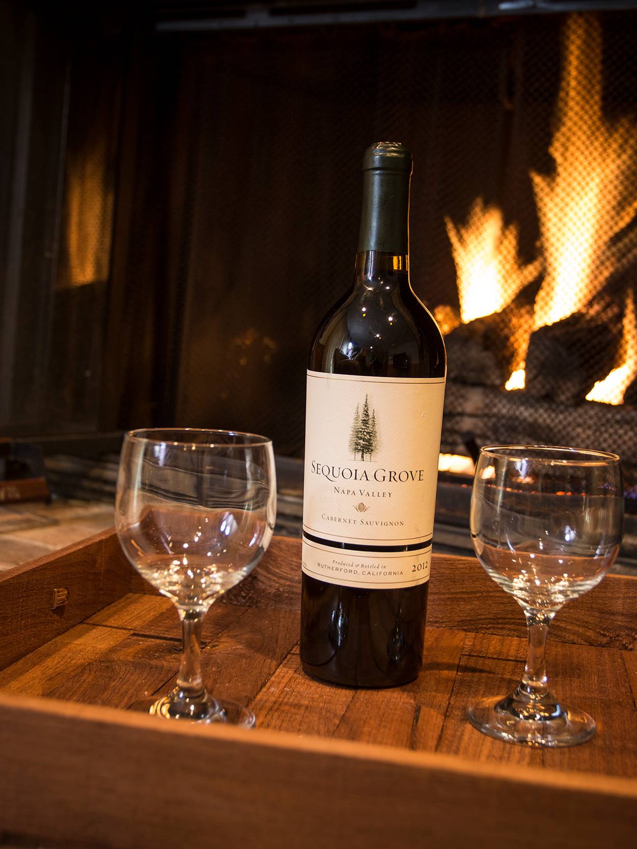 Fireplace and wine